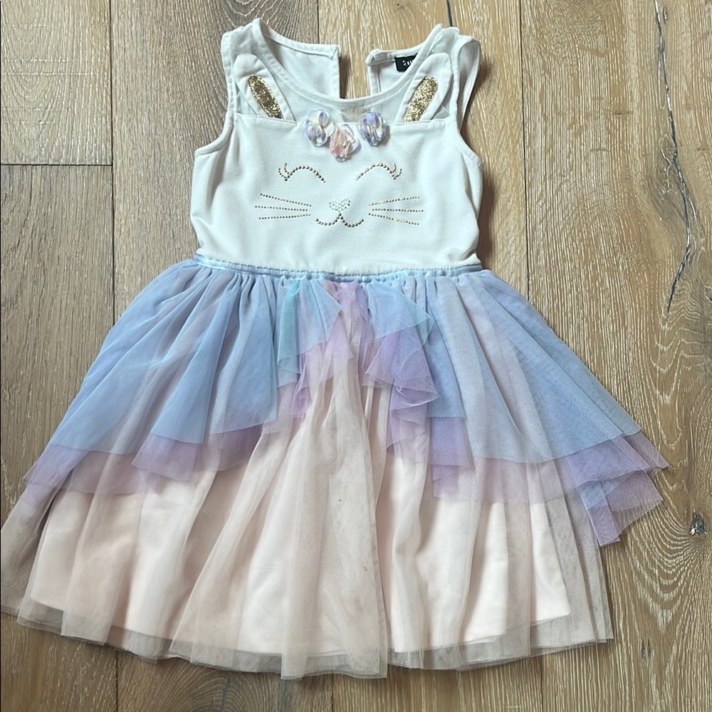 Zunie Pastel Tulle Dress with Cat Design